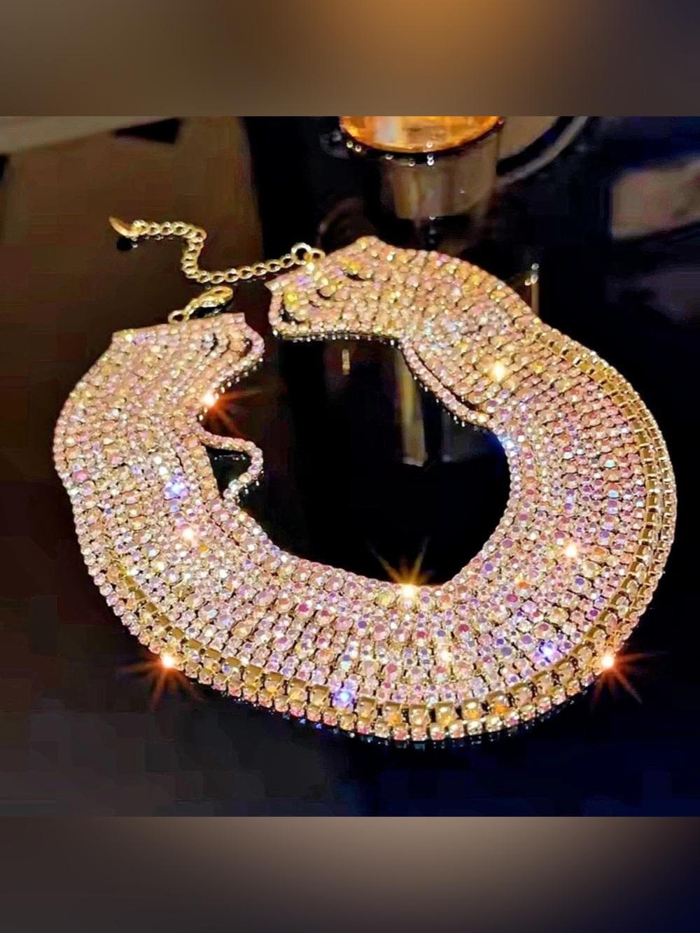 New Crystal Statement Necklace in Gold